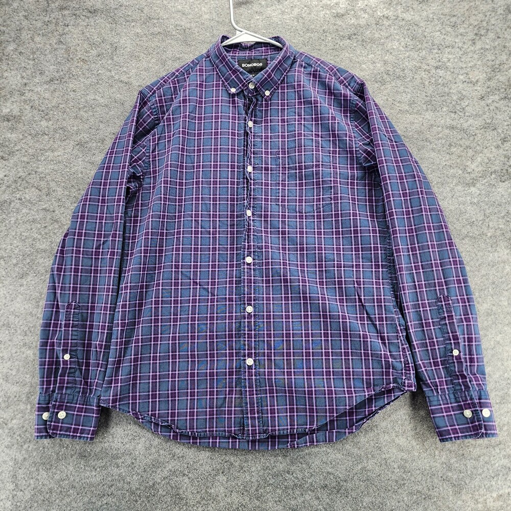 Bonobos Shirt Mens Medium Button Down Purple Plaid Long Sleeve